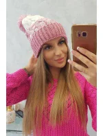Dámska čiapka s brmbolcom Abigail K326 powder pink+ecru