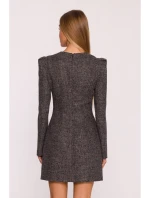 M869 Tvídové šaty s výstrihom do V - čierne