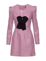 M869 Tvídové šaty s výstrihom do V - marsala