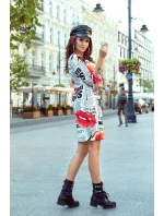 SOPHIE - Pohodlné dámske oversize šaty s novinovým vzorom 281-1 SOPHIE - Pohodlné dámske oversize šaty s novinovým vzorom 281-1