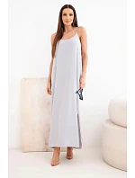 Dlhé šaty bez ramienok šedé