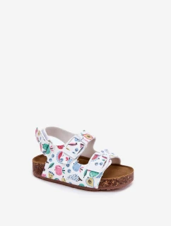 Dziecięce Sandałki Na Korkowej Podeszwie Z Klamrami Owoce Białe Thessa