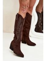 Kozaki Kowbojki Damskie Ze Zdobieniem Na Słupku Czekoladowe Jovina