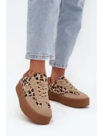 Sneakersy Damskie Na Platformie Panterka Big Star SS274763 Beżowe
