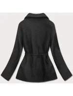 Krátky čierny voľný dámsky kabát (2727)
