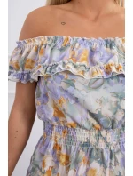 Zelené kvetinové šaty s otvorenými ramenami