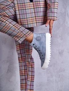 Damskie Skórzane Ocieplane Trampki Big Star EE274115 Jasnoniebieskie