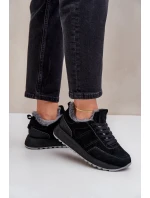 Zamszowe Sneakersy Damskie Z Futerkiem I Błyszczącym Elementem Big Star OO274580 Hi-Poly System Czarne