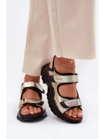 Skórzane Sandały Damskie Z Rzepami Artiker 56C0469 Złote