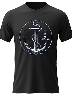 Pánske bavlnené tričko s potlačou - Sailor - čierne
