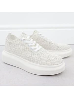Dámske šnurovacie topánky na platforme biele Vinceza 17371