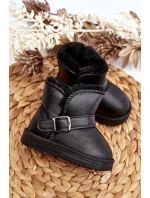 Dziecięce Eko Skórzane Śniegowce Z Paskiem Czarne Orinor