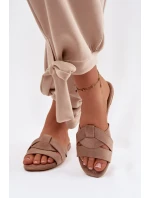 Dámské ploché pantofle s pásky tmavě béžové Pavelle