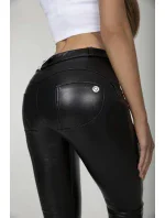 Dámske nohavice Hugz Black Faux Leather Mid Waist - HUGZJEANS