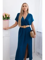 Dlhé šaty s ozdobným opaskom námornícka farba