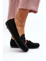 Damskie Zamszowe Klasyczne Mokasyny Czarne Ontala