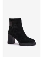 Zamszowe Botki Na Słupku Ocieplane D&A CR42-106 Czarne