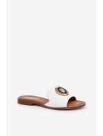 Skórzane Klapki Z Ozdobą Na Płaskim Obcasie Lewski 3047/O Białe