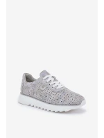 Zamszowe Wzorzyste Buty Sportowe Na Platformie Z Brokatem D&A LR51-635 Srebrne Zamszowe Wzorzyste Buty Sportowe Na Platformie Z Brokatem D&A LR51-635 Srebrne