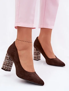 Semišové lodičky na ozdobném sloupku Sergio Leone PB216 Hnědé