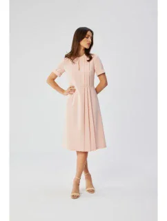 S361 Šaty so záhybmi na bokoch - púdrové