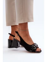 Dámske sandále na vysokom podpätku so zdobením, čierne D&A
