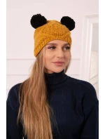 Fleecová čiapka 2 brmbolce K291 horčica