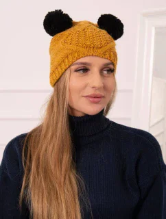 Fleecová čiapka 2 brmbolce K291 horčica