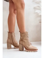 Ocieplane Botki Na Słupku Ze Złotym Detalem Beżowe Ivarisse