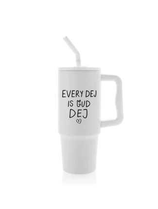 EVERY DEJ IS GUD DEJ - bílý cestovní termohrnek 900 ml  
