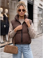 Dámska krátka prešívaná zateplená vesta, hnedá, FashionStreet TY5972