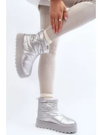 Śniegowce Damskie Na Masywnej Platformie Srebrne Fionia