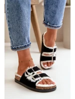 Damskie Kapcie Klapki Z Klamrami I Futerkiem Czarne Ezilena