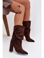 Dámské kotníkové boty na podpatku s třásněmi a žebrováním Zateplené Čokoládové Darlina