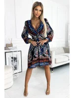 516-1 Šifónové šaty s výstrihom a dlhými rukávmi - indický vzor 516-1 Šifónové šaty s výstrihom a dlhými rukávmi - indický vzor