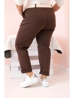 Dámske Plus veľkosť bavlnené nohavice s opaskom Brown