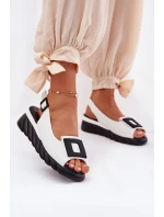 Skórzane Sandały Damskie Na Koturnie z Ozdobą Artiker 56C2157 Białe