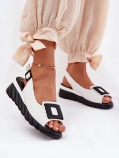 Skórzane Sandały Damskie Na Koturnie z Ozdobą Artiker 56C2157 Białe