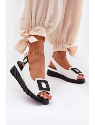 Skórzane Sandały Damskie Na Koturnie z Ozdobą Artiker 56C2157 Białe