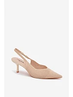 Dámské sandály z síťoviny na podpatku Béžové Emiliana
