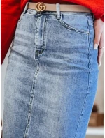 Džínsová midi sukňa s rozparkom MERITTA modrá FashionStreet CY0483 Džínsová midi sukňa s rozparkom MERITTA modrá FashionStreet CY0483