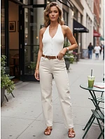Dámske džínsy regular fit s opaskom FashionStreet beige UY3057