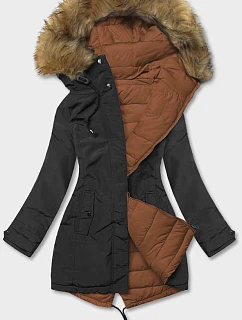DÁMSKA OBOJSTRANNÁ ZIMNÁ BUNDA BLACK-CARAMEL (2M-21508)