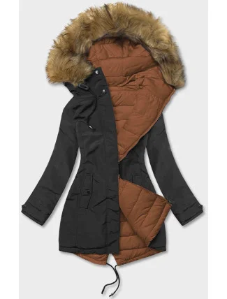 DÁMSKA OBOJSTRANNÁ ZIMNÁ BUNDA BLACK-CARAMEL (2M-21508)