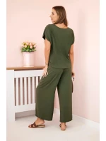 Viskózový set plisovaná blúzka + nohavice khaki Viskózový set plisovaná blúzka + nohavice khaki