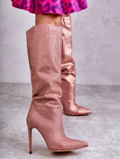 Modne Kozaki Na Szpilce Z Cyrkoniami Różowe Lovisa