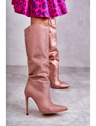 Modne Kozaki Na Szpilce Z Cyrkoniami Różowe Lovisa