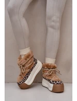 Skórzane Śniegowce Damskie Na Grubej Podeszwie Z Futerkiem Panterka Big Star OO274A208 Brązowe