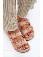 Klapki Damskie Z Klamrami I Ozdobnym Obszyciem Beżowe Visley