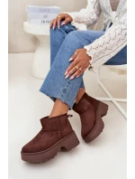 Śniegowce Damskie Niskie Wsuwane Ocieplane Futerkiem Brązowe Mavelle